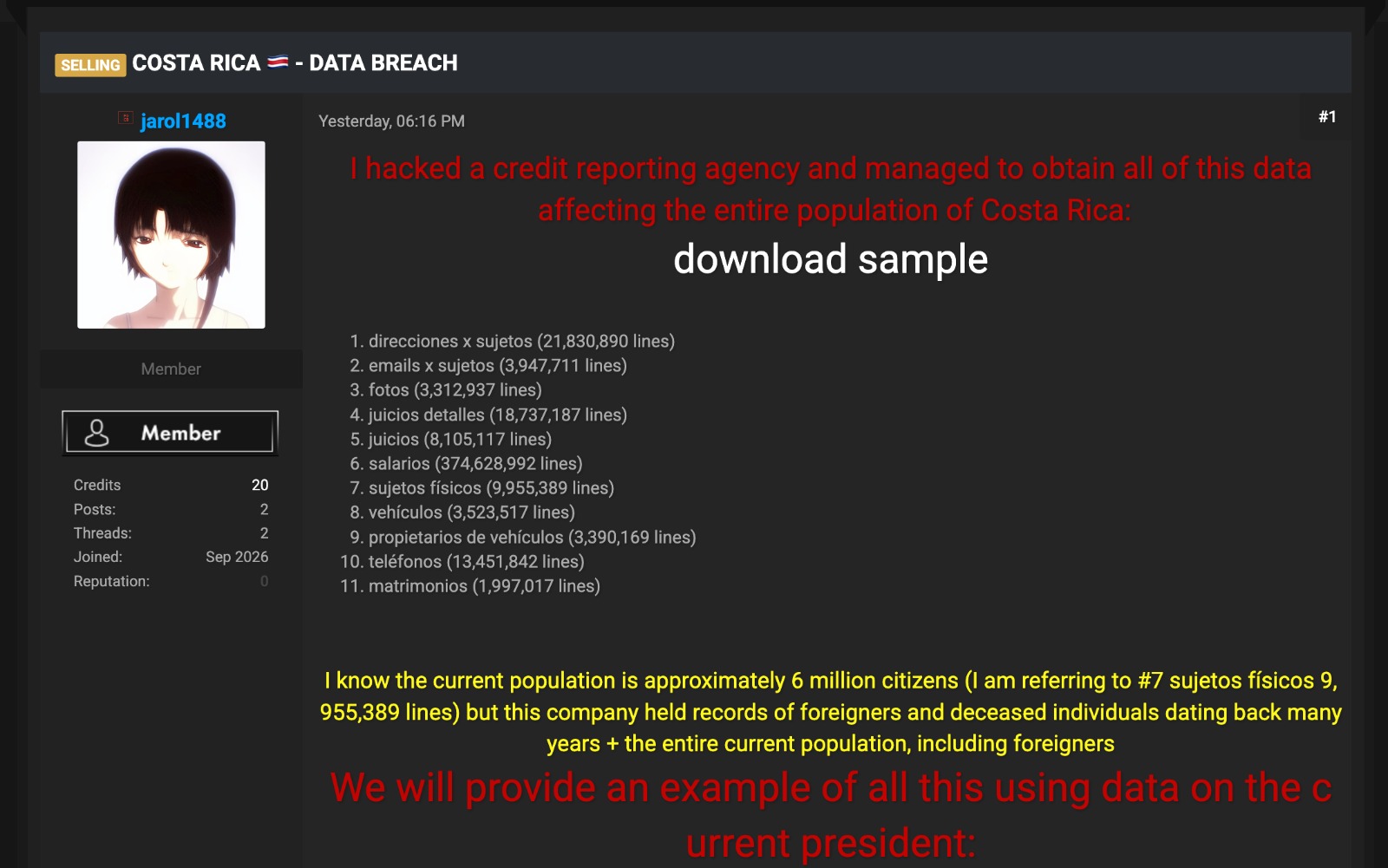Filtración de datos Costa Rica